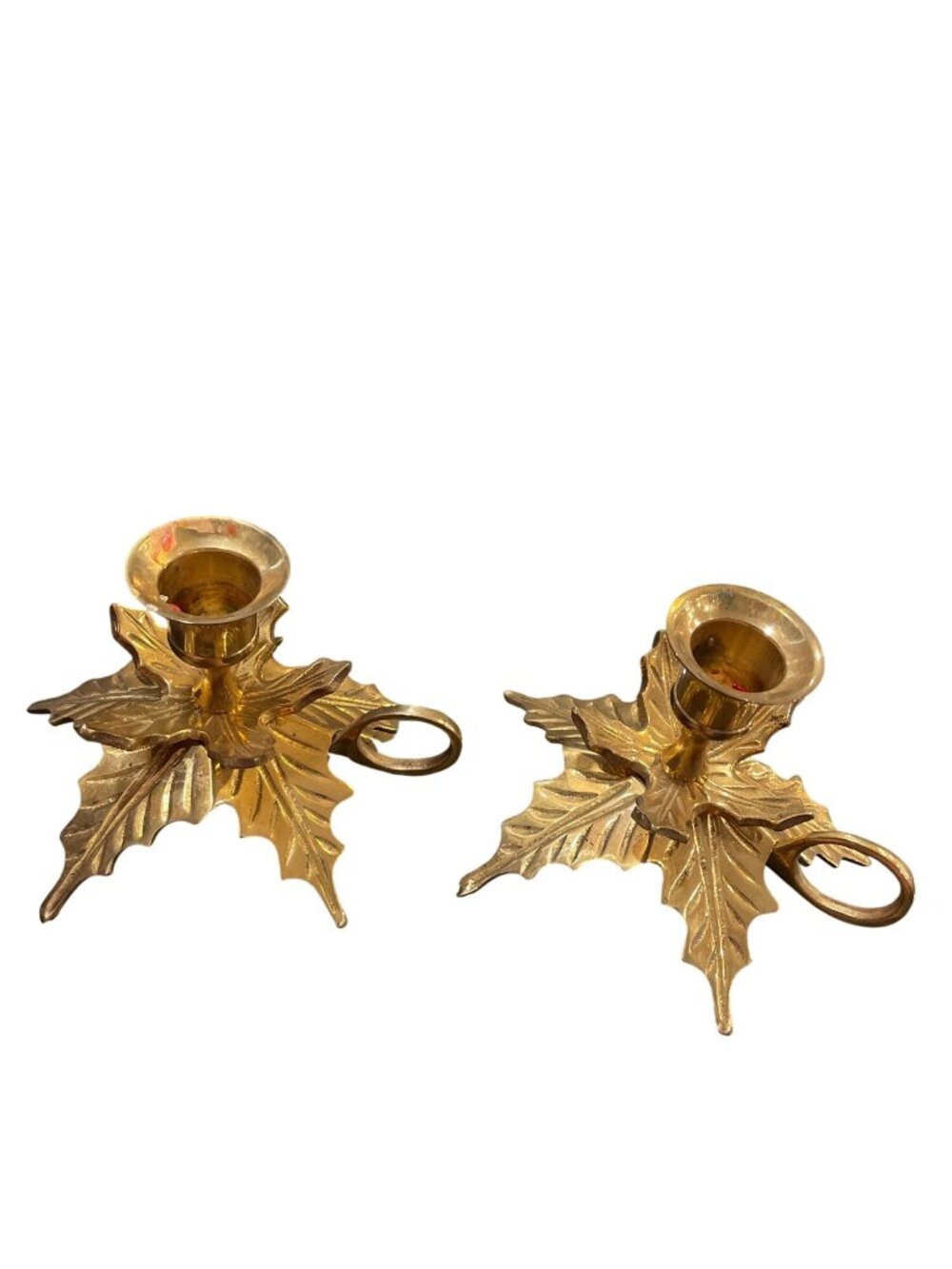 Vintage Solid Brass leaves finger candle stick holders sz 3.5"x5.5" SKU 9989